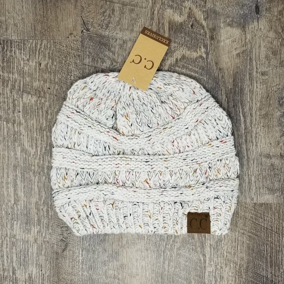 CC C.C Ivory Color Confetti Cable Knit Beanie Hat - Picture 2 of 2